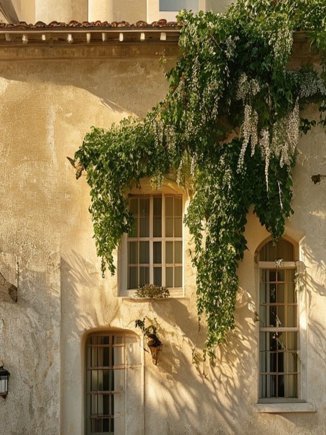 Façade ensoleillée d'un mas provençal au Domaine de Pont Royal